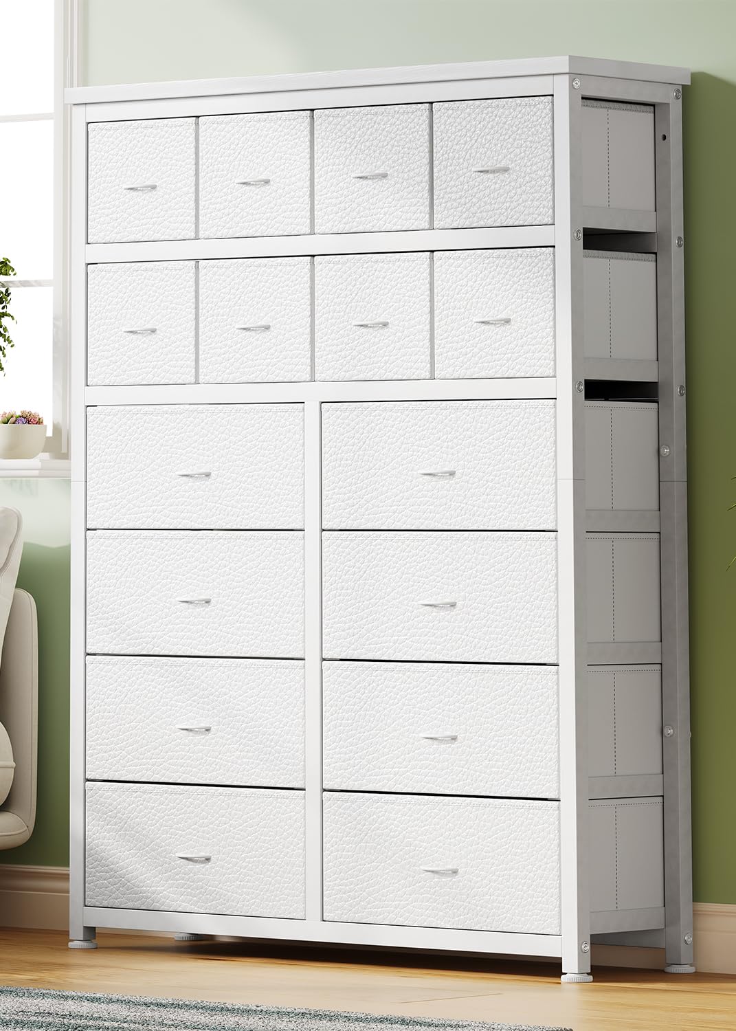 GarveeHome Tall Dresser for Bedroom, White Dressers & Chests of Drawers with 16 Drawers, Large Fabric Dresser for Storage and Organization