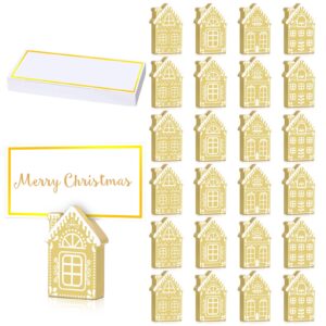 fullhawl 24 pcs christmas gingerbread house place card holders with 35 pcs name cards ginger yellow wooden rustic christmas wooden christmas decoration for christmas dinner table xmas party favors