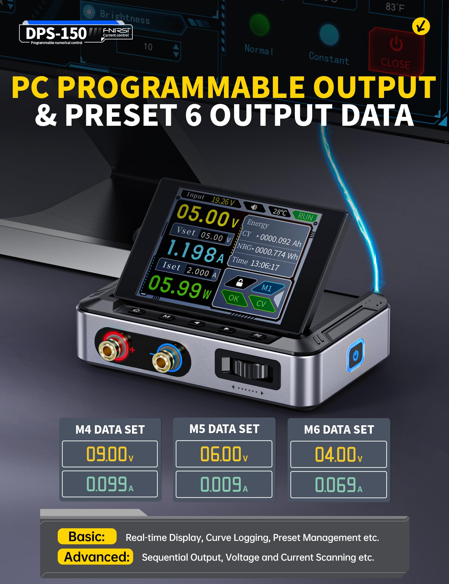 FNIRSI DPS-150 DC Power Supply Variable, 30V 5A Adjustable DC CNC Power Supply with 4-Digit IPS Display, <20mV Power Ripple, PD/QC/DC Input, PC Programmable Switching Power Supply (NO Power Adapter)