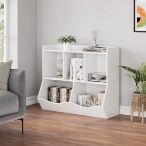 ELETHEBIA White Toy Bookcase & Bookshelf, Stylish Multi-Shelf Storage Organizer Cabinet with Cubby Spaces for Books and Toys, for Bedroom, Playroom and Hallway