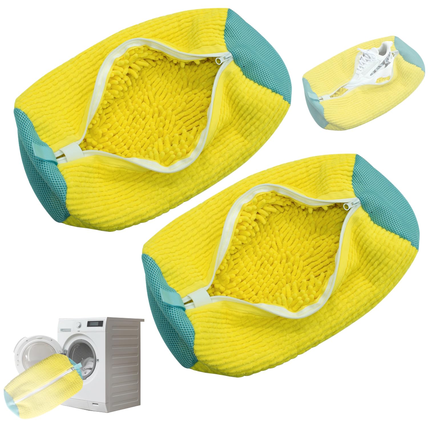 WONEWTH Shoe Washing Machine Bag, Sneaker Cleaning Laundry Reusable Shoe Bag for Washer and Dryer 2PCS for All Shoes (Yellow)