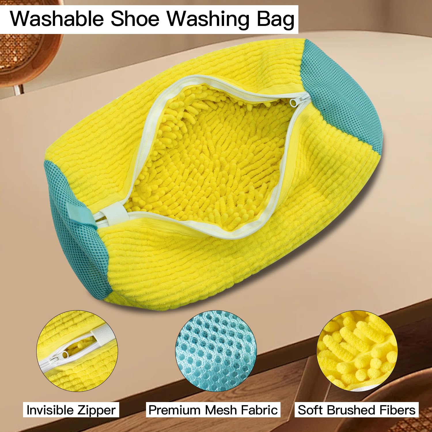 WONEWTH Shoe Washing Machine Bag, Sneaker Cleaning Laundry Reusable Shoe Bag for Washer and Dryer 2PCS for All Shoes (Yellow)