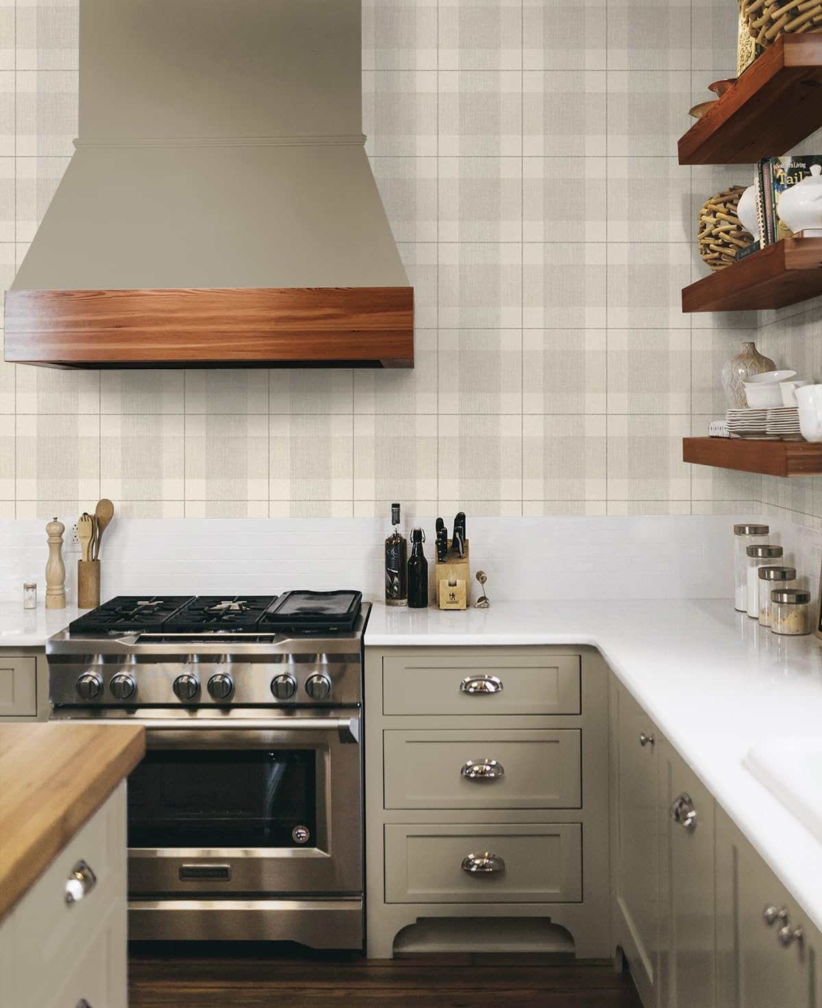 NextWall Lenox Hill Plaid Peel and Stick Wallpaper (Neutral)