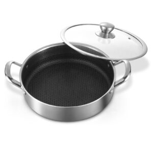 toutrop stainless steel saute pan 12 inch deep frying pan,6 quarts nonstick skillet large sauté pan with lid,pfoa free cookware,induction compatible chef cooking pan,dishwasher & oven safe