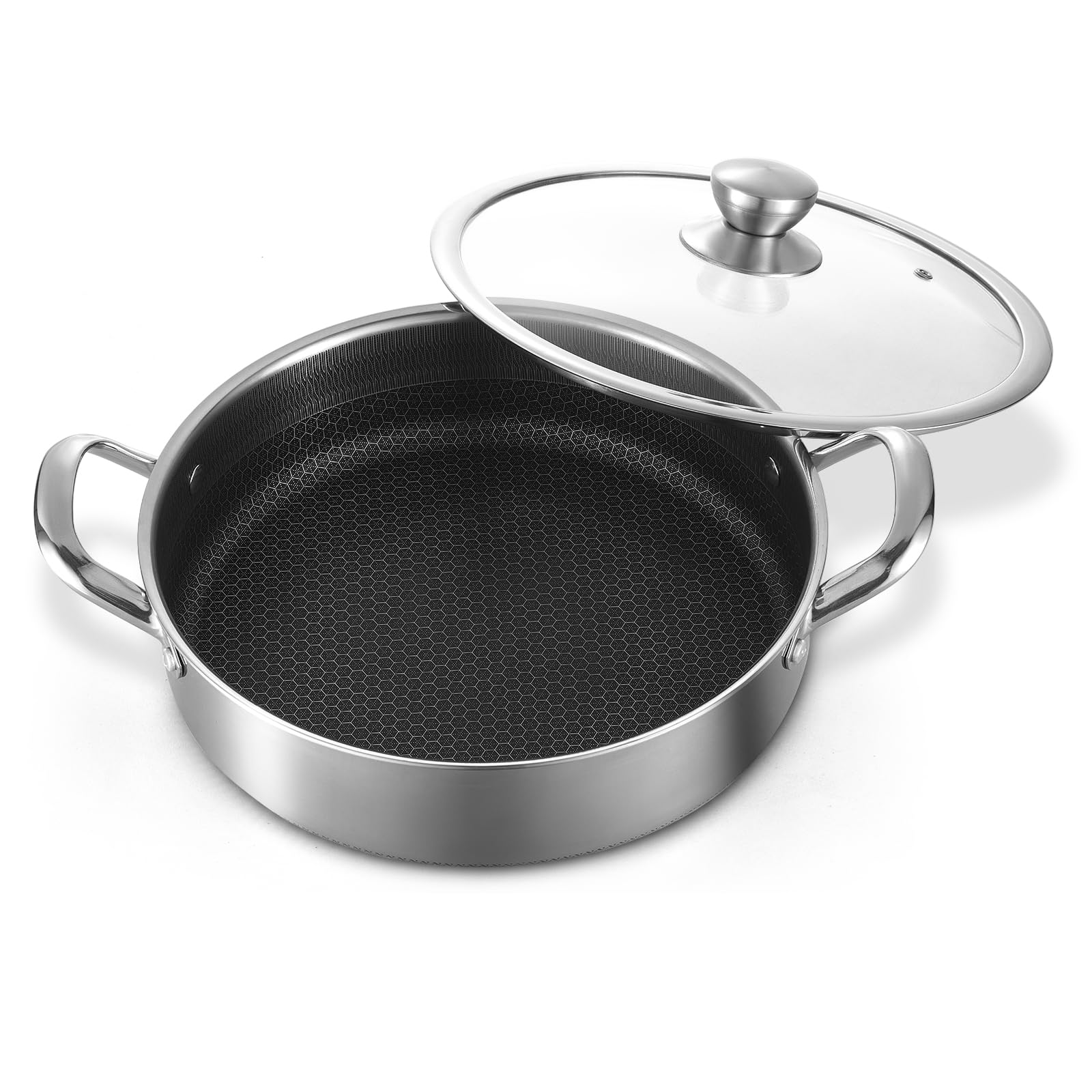 Toutrop Stainless Steel Saute Pan 12 inch Deep Frying Pan,6 Quarts Nonstick Skillet Large Sauté Pan with Lid,PFOA Free Cookware,Induction Compatible Chef Cooking Pan,Dishwasher & Oven Safe