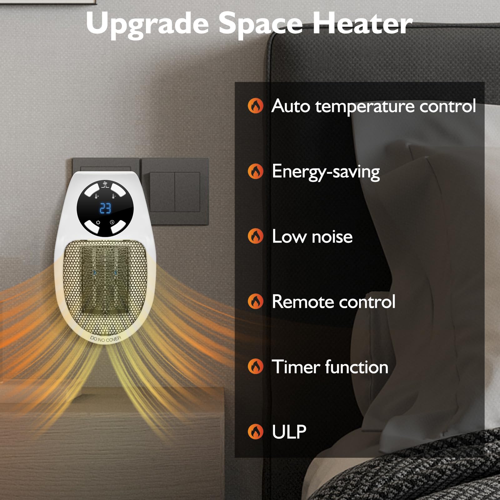 Top Heat Plug in Heater for Indoor, Upgrade 500W Mini Space Heater as Seen on TV, Wall Outlet Quiet Space Heater with Adjustable Thermostat & Timer & Led Display for Office Bathroom Bedroom