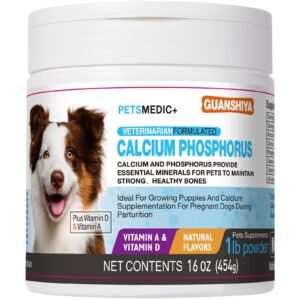 16 oz dog calcium supplement with phosphorus & vitamin d, calcium powder for dogs promotes optimal bone development for puppies aged 8 weeks and up, no color