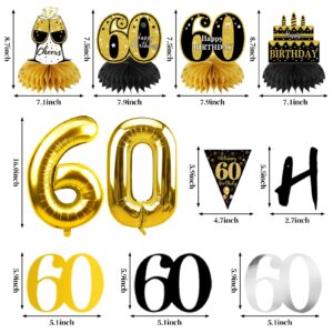 Guiruiy 13PCS 60th Birthday Decorations for Men Women, Black Gold Happy 60 Birthday Banner Centerpieces Swirls Balloons Kit Party Supplies, Sixty Years Old Bday Ceiling Table Topper Decor