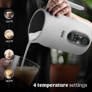 NELO Electric Milk Frother, 4 In 1 Digital Milk Frother and Steamer with Real-Time Temperature Control, Automatic Frother for Coffee, Latte, Hot Chocolate, Cappuccinos, BPA Free Stainless Steel, White