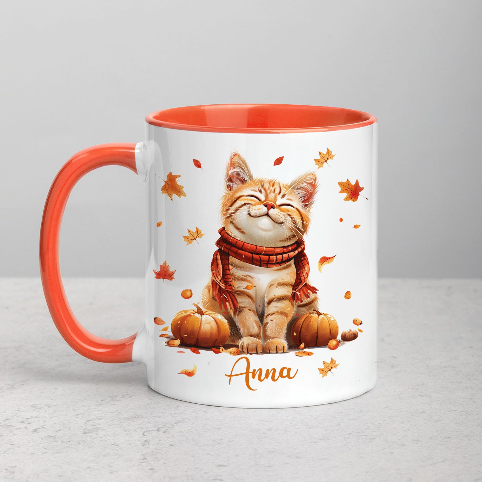 Hyturtle Personalized Fall Cat Mug - Cat Gifts For Women - Autumn Cat Gift For Cat Lovers - Fall Gift - Fall Autumn Decor Gift - Cat Gifts - Pet Gifts - Custom Name Coffee Cup Ceramic Mug 11oz - 15oz