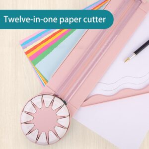 Paper Craft Edge Cutter,12 in 1 Paper Trimmer,Paper Edge Cutter, Multifunctional Paper Cutter Machine with Measurements for Scrapbooking,Photo Card,Gift Packaging(Pink)