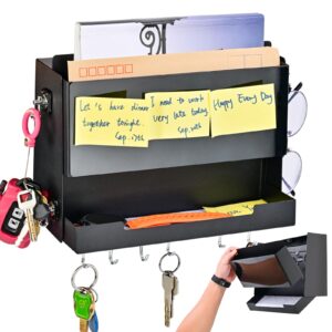 modorlia wall key holder and mail organizer, with independent hidden space (with hidden lock), including wallet holder, message board, letter storage space, equipped with 11 hooks.