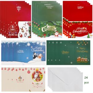 24 pcs christmas greeting cards with envelope, xmas thank you cards with 6 patterns, assorted happy holiday cards gifts for family, friends on christmas, new year 4 x 6 inches