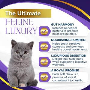 Royal Whiskers Digestive Delights - Probiotic Soft Chews for Cats, Enriched with Pumpkin & Probiotic Blend for Ultimate Gut Health Formulated Specifically for Felines, 90 Premium Chews, Made in USA