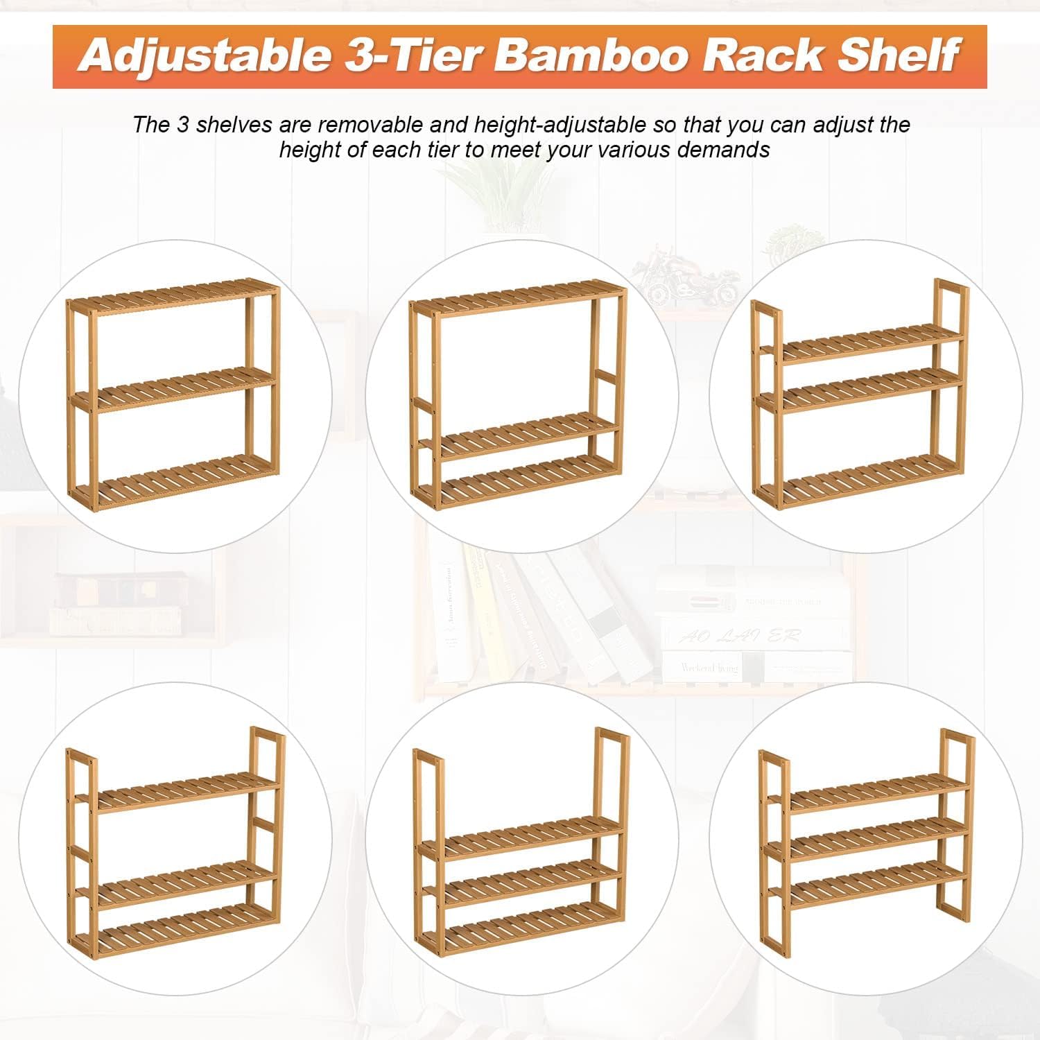 PayLessHere Bamboo Shelf 3-Tier Storage Shelves Stand Adjustable Layer Rack with Adjustable Position for Home Bathroom Kitchen Storage Shelf Rack Bathroom Towel Shelf, Natural