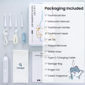 Bobopal Dog Tooth Brushing Kit,3-in-1 Dog Teeth Cleaning Tools,Ultrasonic Electric Toothbrush & Plaque Remover for Dogs with Water Flosser for Teeth,2 Modes & 3 Intensity Levels,IPX7,1100mAh Battery