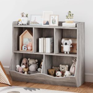 ELETHEBIA Grey Toy Bookcase & Bookshelf, Stylish Multi-Shelf Storage Organizer Cabinet with Cubby Spaces for Books and Toys, for Bedroom, Playroom and Hallway