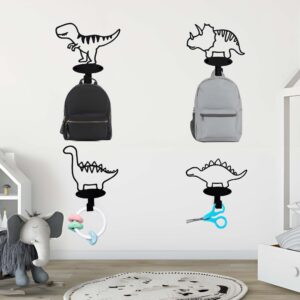 4 Piece Set Cartoon Dinosaur Silhouette Shape Coat Hooks Wall Mounted Matte Black Metal Wall Hanger Hooks for Coat Hat Garments Leashes Modern Minimalist Design Dinosaur Room Decor for Boys Girls Kids