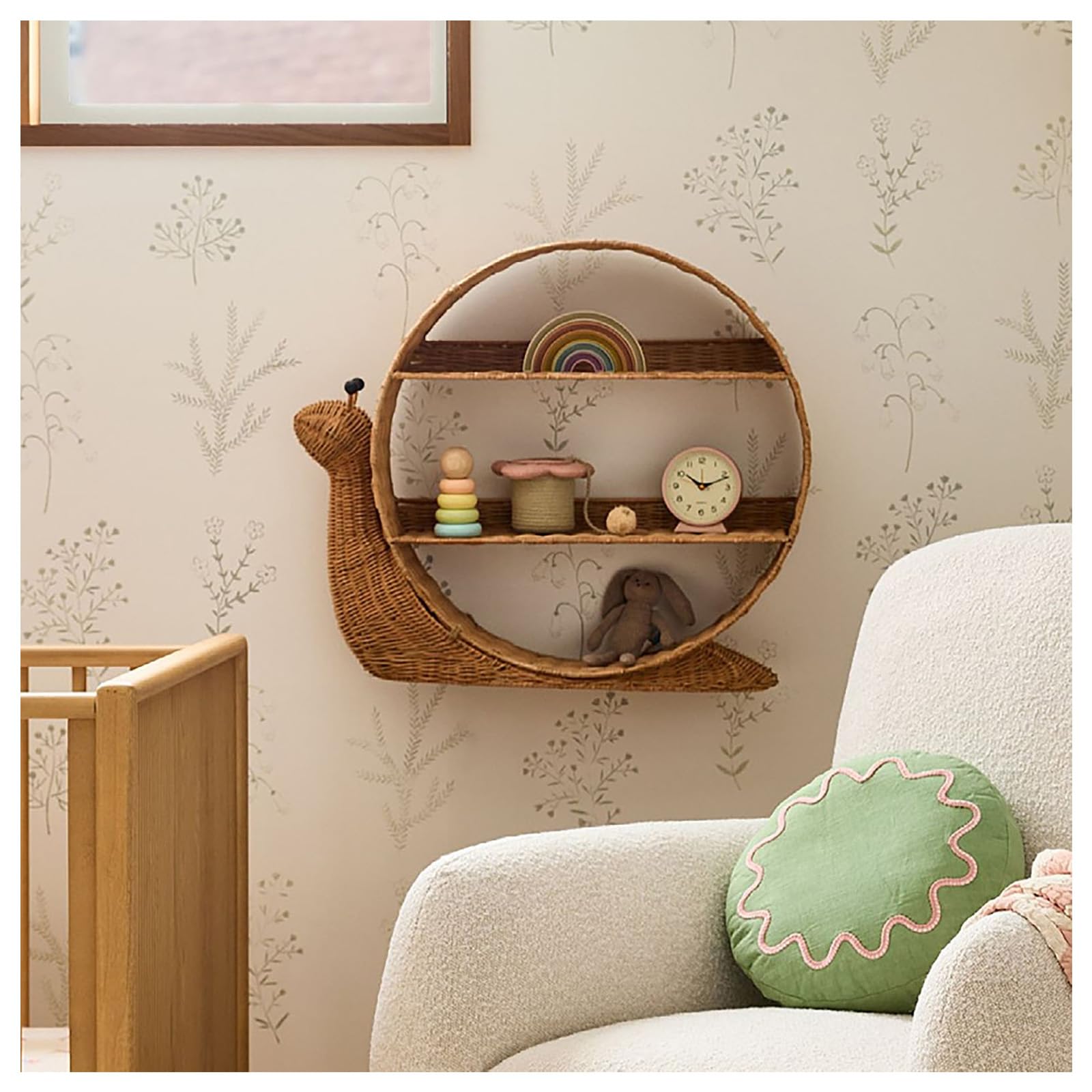 DJHK docor Rattan Wall Shelf Round Wall Shelf Rattan Shelf,Rattan Wall Mounted Shelf Wall Mounted Snail Decorative Storage and Organization Rack,Brown