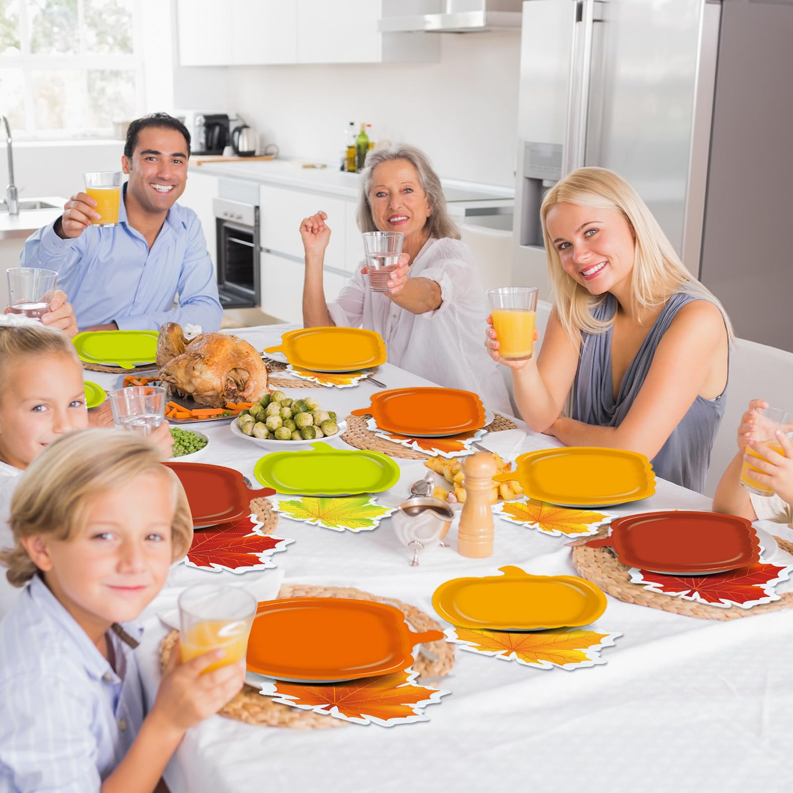 Thanksgiving Plates and Napkins Party Supplies Fall 7inch Pumpkin Paper Plates Maple Leaf Napkins Disposable Tableware Decorations for Autumn Harvest Birthday Baby Shower Party Favors Serve 24 Guests