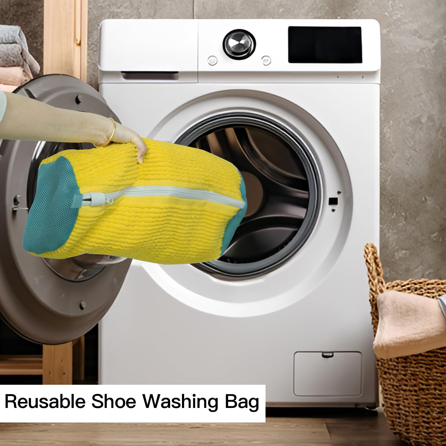 WONEWTH Shoe Washing Machine Bag, Sneaker Cleaning Laundry Reusable Shoe Bag for Washer and Dryer 2PCS for All Shoes (Yellow)