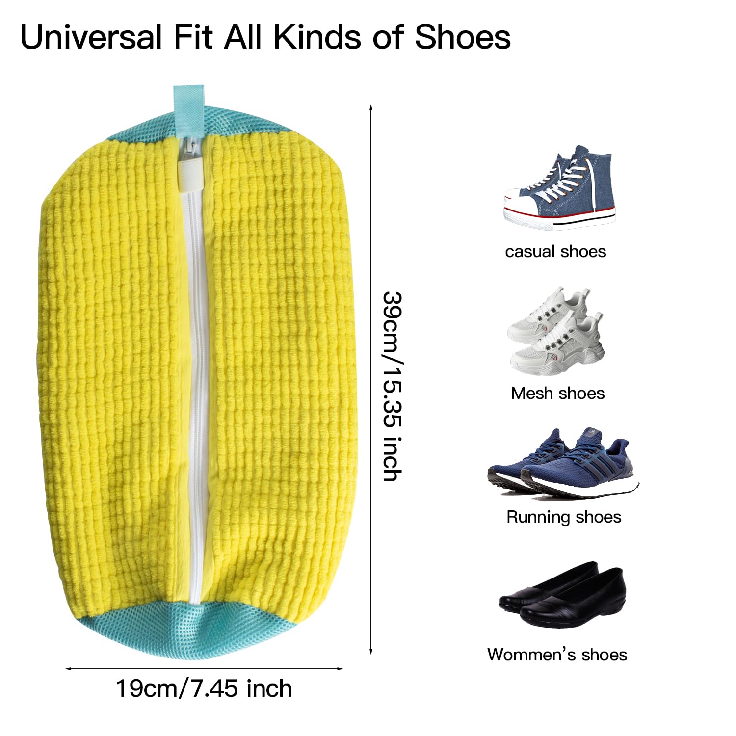 WONEWTH Shoe Washing Machine Bag, Sneaker Cleaning Laundry Reusable Shoe Bag for Washer and Dryer 2PCS for All Shoes (Yellow)