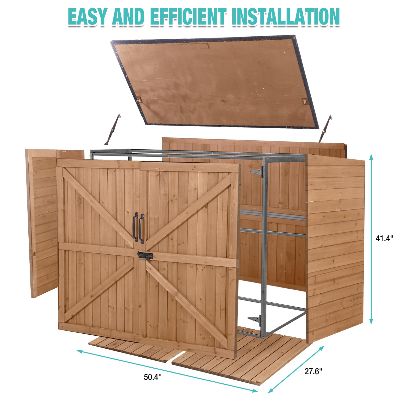 Outdoor Storage Cabinet,Wooden Garden Shed with Metal Frame Structure and Adjustable Shelf,33.3 Cu Ft Horizontal Waterproof Patio Tools Storage Box for Sofa Cushion, Lawn Mower and Garbage Cans