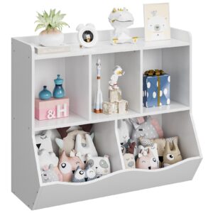 elethebia white toy bookcase & bookshelf, stylish multi-shelf storage organizer cabinet with cubby spaces for books and toys, for bedroom, playroom and hallway