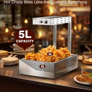 PYY French Fry Warmer Commercial Food Heat Lamp - 500W Food Warmer Light Free-Standing Warming Dump Station 5L Countertop Fries Food Warmer for Chips Churros Buffet Kitchen Restaurants