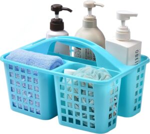 boxonly portable shower caddy basket,convenient cleaning supplies organizer with compartments and handle,ideal for bathroom, bedroom, kitchen, college dorm,garden,etc.12.4" x 7.4" x 5.1"blue