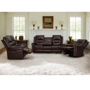 power recliner sofa set, genuine top grain leather dual motor reclining couch set with dropdown table and adjustable headrest, 3 piece living room set with loveseat, console (brown, 6-seats sofa set)