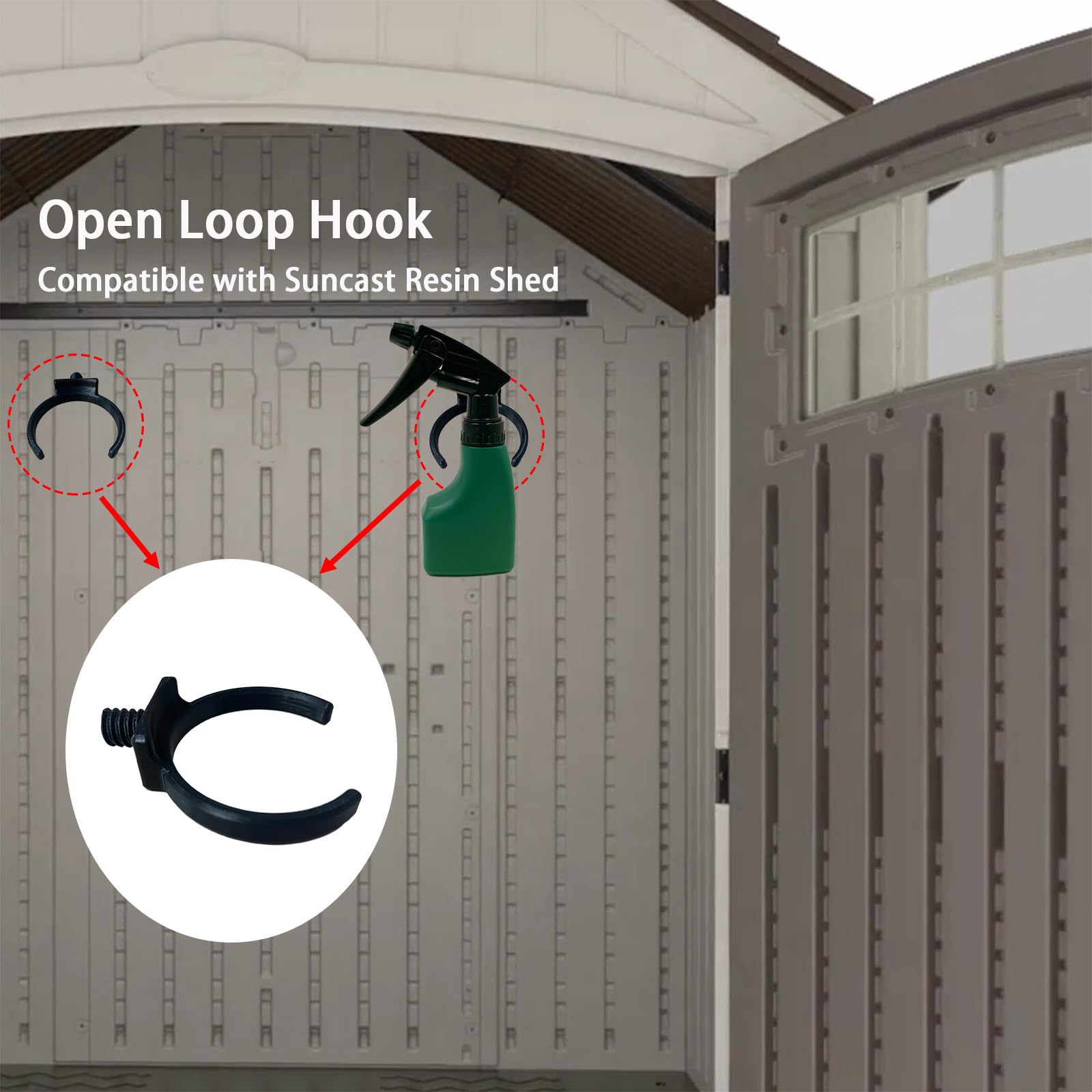 spansee Open Loop Hooks Compatible with Suncast Storage Sheds, Tool Hangers Compatible with Craftsman Shed, Garden Tool Organizer, 2 Pack