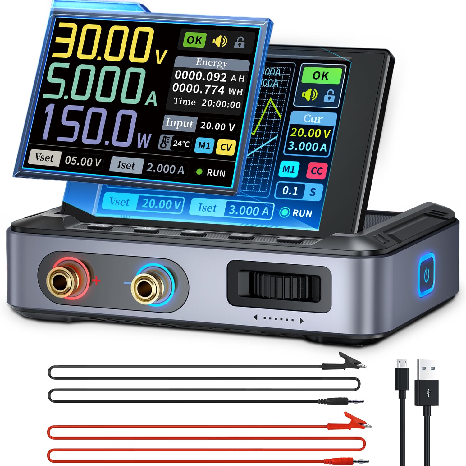 FNIRSI DPS-150 DC Power Supply Variable, 30V 5A Adjustable DC CNC Power Supply with 4-Digit IPS Display, <20mV Power Ripple, PD/QC/DC Input, PC Programmable Switching Power Supply (NO Power Adapter)