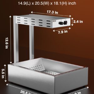 PYY French Fry Warmer Commercial Food Heat Lamp - 500W Food Warmer Light Free-Standing Warming Dump Station 5L Countertop Fries Food Warmer for Chips Churros Buffet Kitchen Restaurants