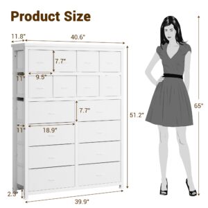 GarveeHome Tall Dresser for Bedroom, White Dressers & Chests of Drawers with 16 Drawers, Large Fabric Dresser for Storage and Organization