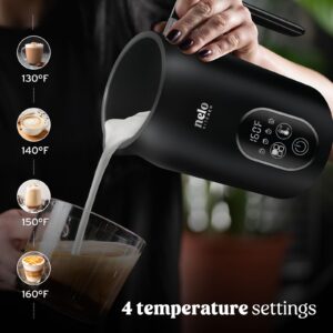 NELO Electric Milk Frother, 4 In 1 Digital Milk Frother and Steamer with Real-Time Temperature Control, Automatic Frother for Coffee, Latte, Hot Chocolate, Cappuccinos, BPA Free Stainless Steel, Black