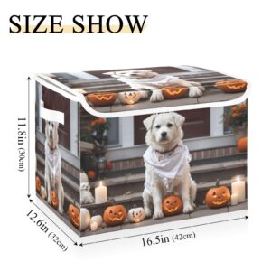 YMGQYJ Halloween Dog Storage Cube with Lid Collapsible Large Capacity Foldable Storage Basket Bin Organizer 16.5×12.6×11.8 inches