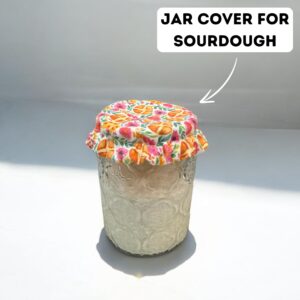 (4-Pack) Sourdough Reuseable Jar & Bowl Covers | Cute Baking Gift | 100% Cotton (3.7in, 7in, 9.25in, 11in) | Washable | Bread Making and Proofing | Kitchen Food Storage Gifting | Starter Cover Lid Kit