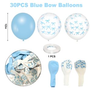 JarThenaAMCS 30Pcs Party Decoration Blue Bow Latex Balloon 12 in Blue White Bowknot Party Balloon Cute Bowtie Printed Clear Balloon for Birthday Bachelorette Bridal Party Decor