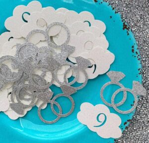 100pcs ring on cloud 9 birthday confetti, the bride is on cloud 9 bachelorette party decorations for girls wedding bridal shower, photo booth props