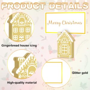 Fullhawl 24 Pcs Christmas Gingerbread House Place Card Holders with 35 Pcs Name Cards Ginger Yellow Wooden Rustic Christmas Wooden Christmas Decoration for Christmas Dinner Table Xmas Party Favors