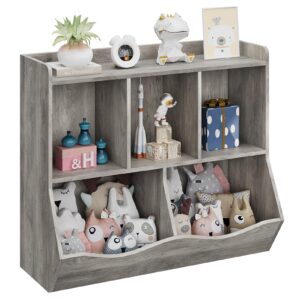 elethebia grey toy bookcase & bookshelf, stylish multi-shelf storage organizer cabinet with cubby spaces for books and toys, for bedroom, playroom and hallway