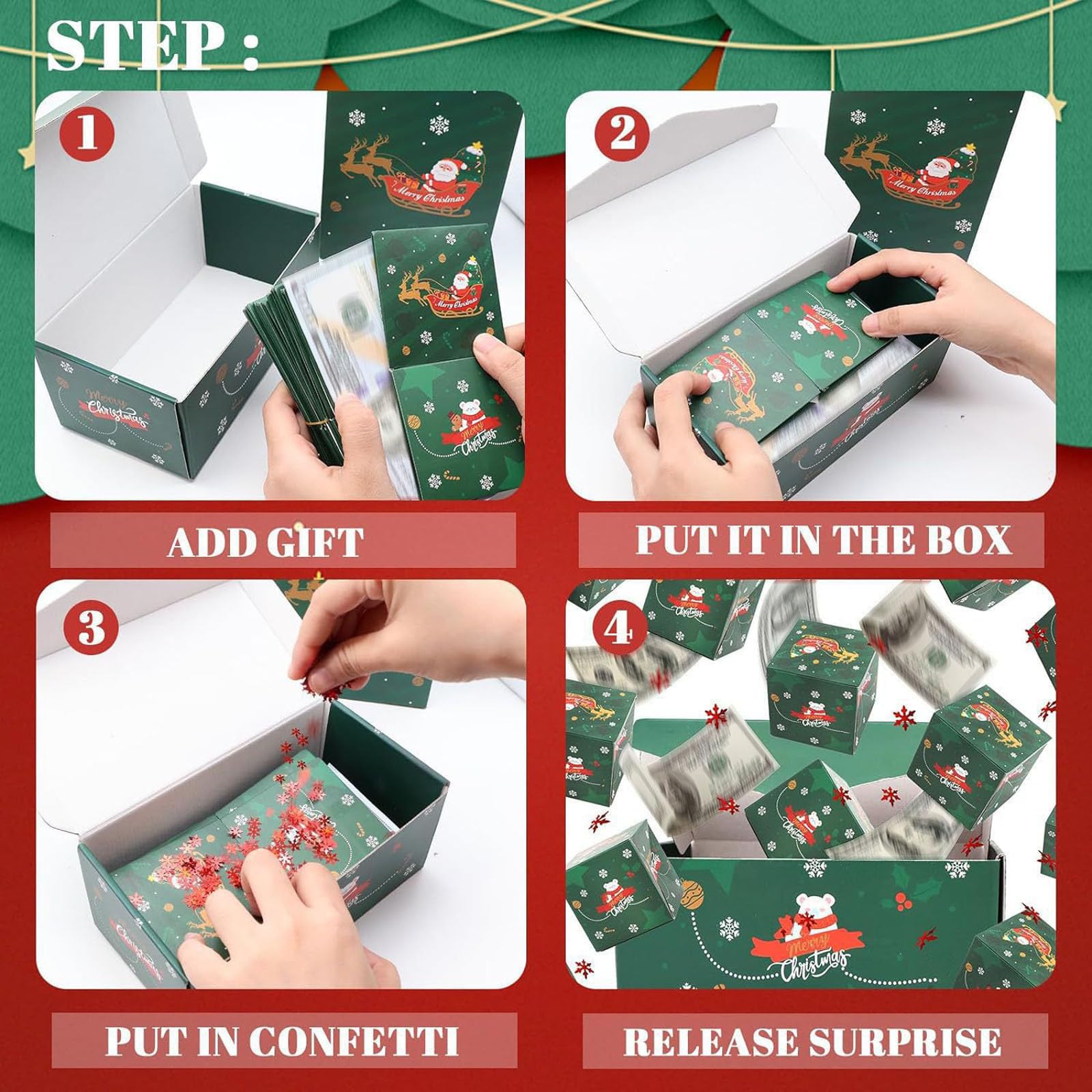 Surprise Gift Box Explosion for Money, Pop Up Money Gift Box, DIY Red Envelope Bouncing Romantic Gift Box, Merry Christmas Surprise Box Gift Box for Cash Gift for Christmas