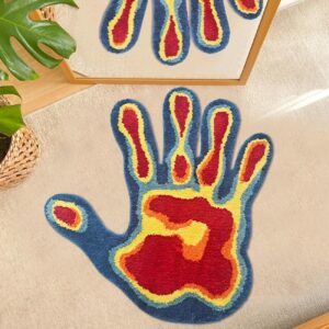 shovagy hand shaped rug fun bedroom rug aesthetic cool bathroom rugs cute cartoon abstract bathroom mat extra soft tufted quick dry non slip bath mats for bathroom (red,2.6 x 2.6ft)