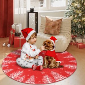 Christmas Round Area Rug 4ft, Washable Kitchen Rugs Non-Slip Indoor Runner Rug Carpet, Christmas Snowflake Holiday Rug for Bedroom Bathroom Living Dining Room Decor