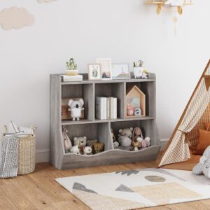 ELETHEBIA Grey Toy Bookcase & Bookshelf, Stylish Multi-Shelf Storage Organizer Cabinet with Cubby Spaces for Books and Toys, for Bedroom, Playroom and Hallway