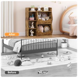 coucheta Rustic Brown 5-Cubby Kids Bookshelf & Playful Bookcase for Boys and Girls, Toy Storage Organizer for Books and Toys, for Kindergarten, Bedroom and Playroom