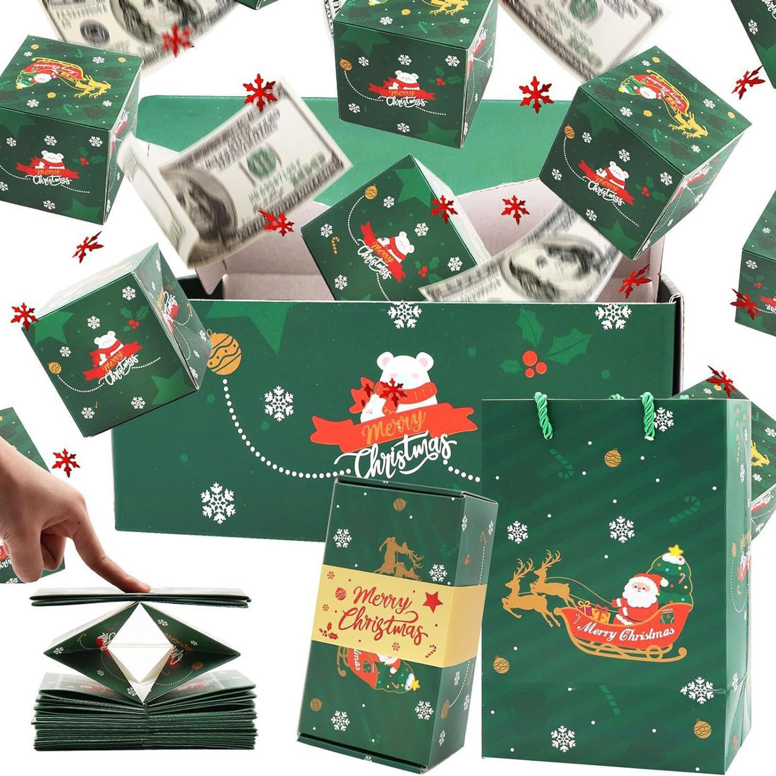 Surprise Gift Box Explosion for Money, Pop Up Money Gift Box, DIY Red Envelope Bouncing Romantic Gift Box, Merry Christmas Surprise Box Gift Box for Cash Gift for Christmas