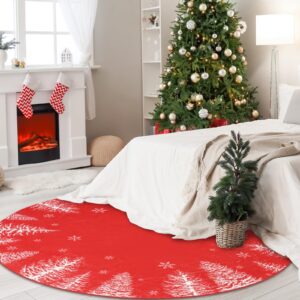 Christmas Round Area Rug 4ft, Washable Kitchen Rugs Non-Slip Indoor Runner Rug Carpet, Christmas Snowflake Holiday Rug for Bedroom Bathroom Living Dining Room Decor