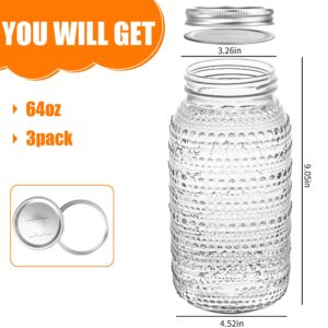 WACOI Mason Jars 64 Oz Wide Mouth with Lids 3 Pack, Large Half Gallon Glass Canning Jars for Fermenting, Pickling, Storing Food, Meal Prep, Salad Jam